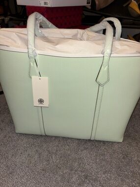 Tory Burch Mint Green Pebbled Leather Tote